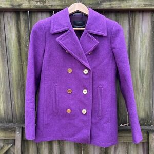 NWOT J Crew Wool Cashmere Double Breasted Majesty Peacoat Nello Gori Purple Sz 4